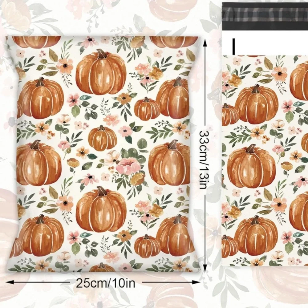 Pumpkin poly mailer bundle 10 count 10x13, includes thank you cards & stickers